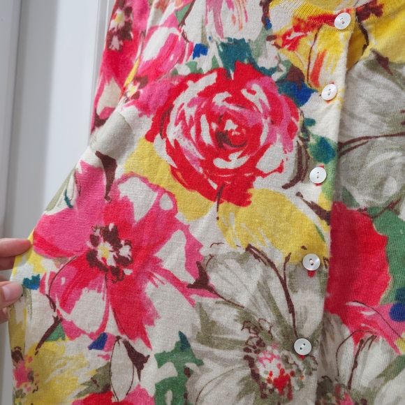 Lord & Taylor Multicolor Floral 100% Merino Wool Buttong Front Cardigan, XL - Picture 7 of 13
